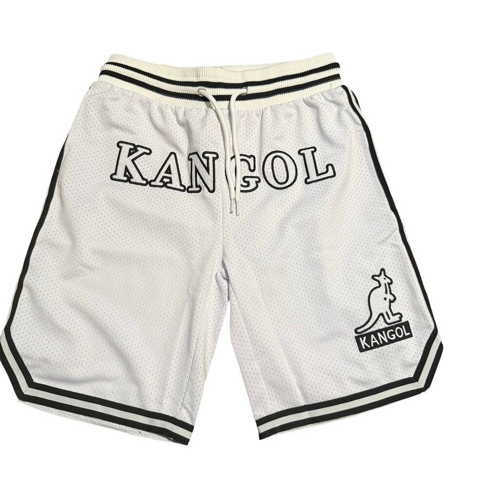 Kangol Men's Game Day Embroidered Logo Mesh Basketball Shorts, White, Medium